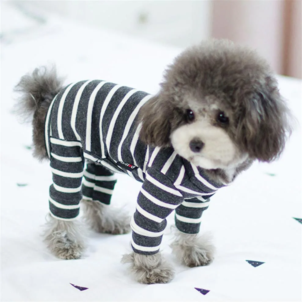 작은 개를위한 개 옷 여름 줄무늬 점프 수트 치와와 프랑스 불독 코트 소프트 고양이 의상 xxl y20229o를위한 소프트 잠옷