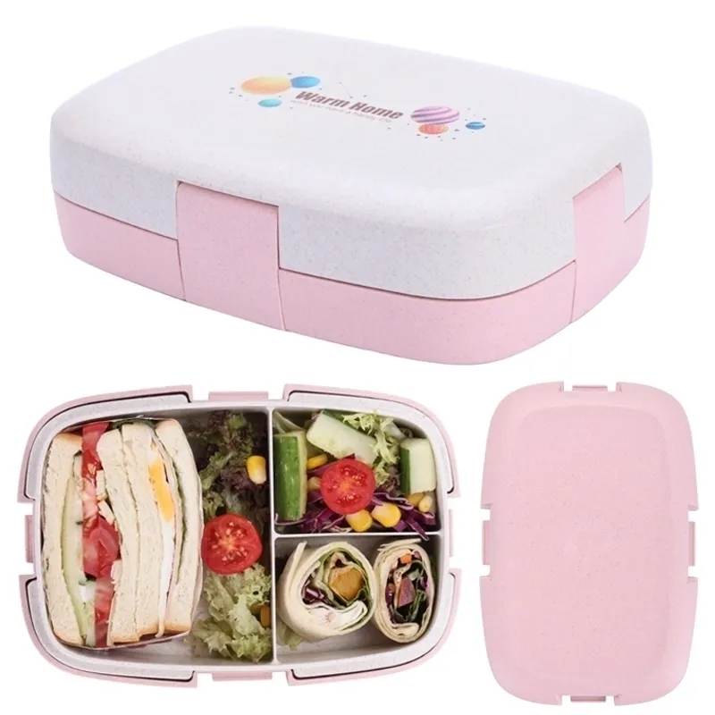 Lunch For Kids Wheat Straw Bento School Student Food Container Microwave Waterproof Storage Kitchen Office Snack Box Y200429