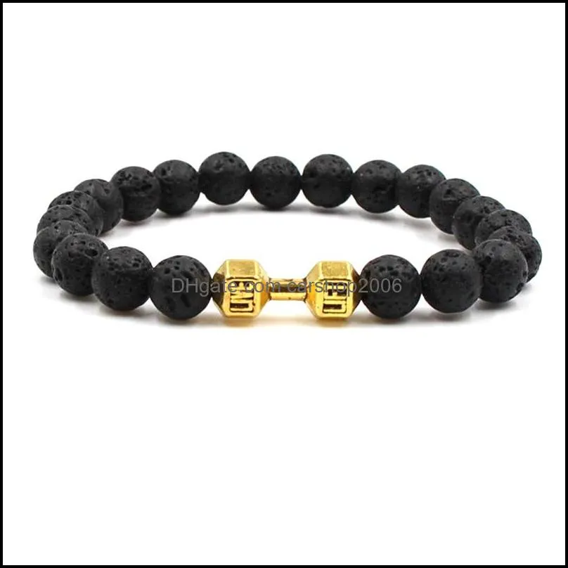 Lava Stone silver gold dumbbell Bead Bracelet Diy Essential Oil Diffuser Bracelet for women men jewelry