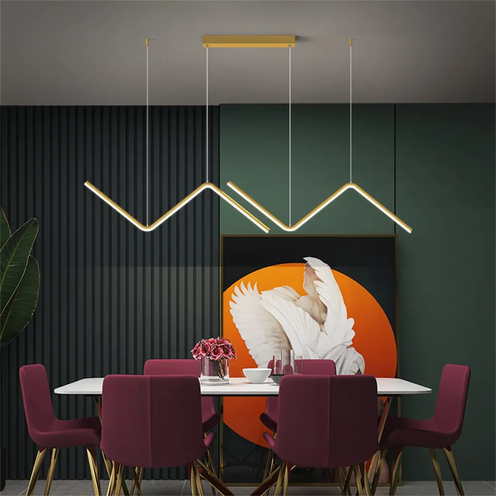 Modern Minimalist Wave Line Led Chandelier LAMP For Table Dining Kitchen Restaurant Nordic Coffee Bar Table Pendant Hanging Light 26W