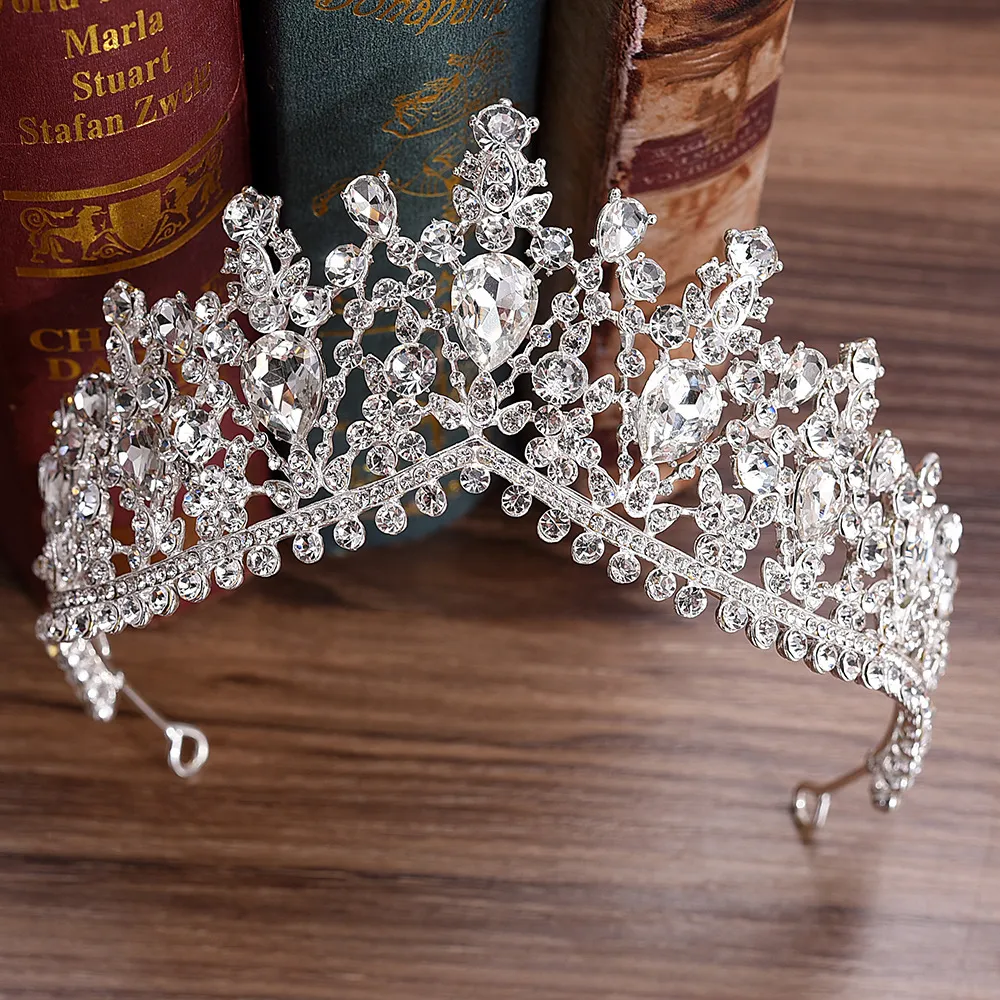 Luxury Crystals Headpieces Wedding Accessories Baroque Crowns Silver Beaded Bridal Tiaras Rhinestones Head Pieces For Quinceanera Crown 7 Colors