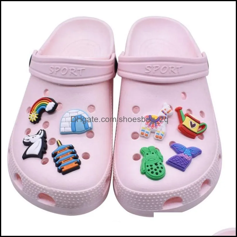 100pcs/lot Cute Cartoon PVC Shoe Charms Crocks Decorations Accessories Crystal Animals Unicorns JIBZ For Croc Kids Gift