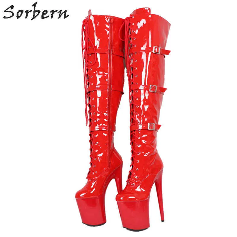 Sorbern – bottes classiques à talons hauts extrêmes pour femmes, mi-cuisses, plateforme épaisse, longueur d'arbre personnalisée, largeur