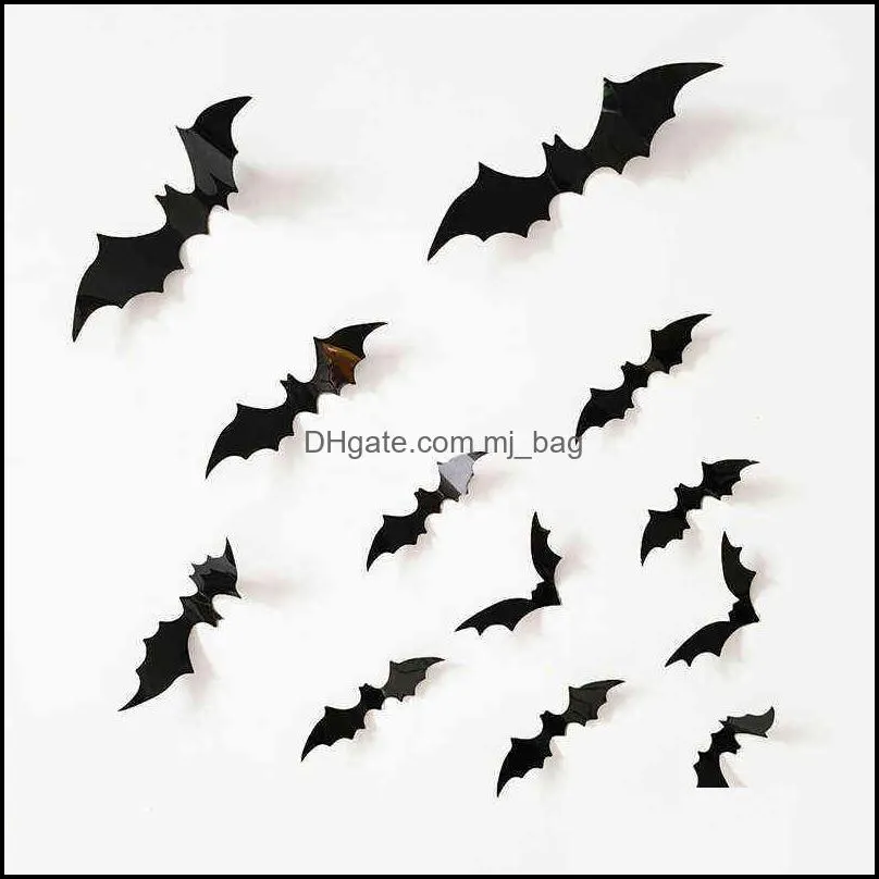 12 pcs bat sticker halloween wall stickers black 3d bats party creativity living room background walls mall decoration vtm tl0789