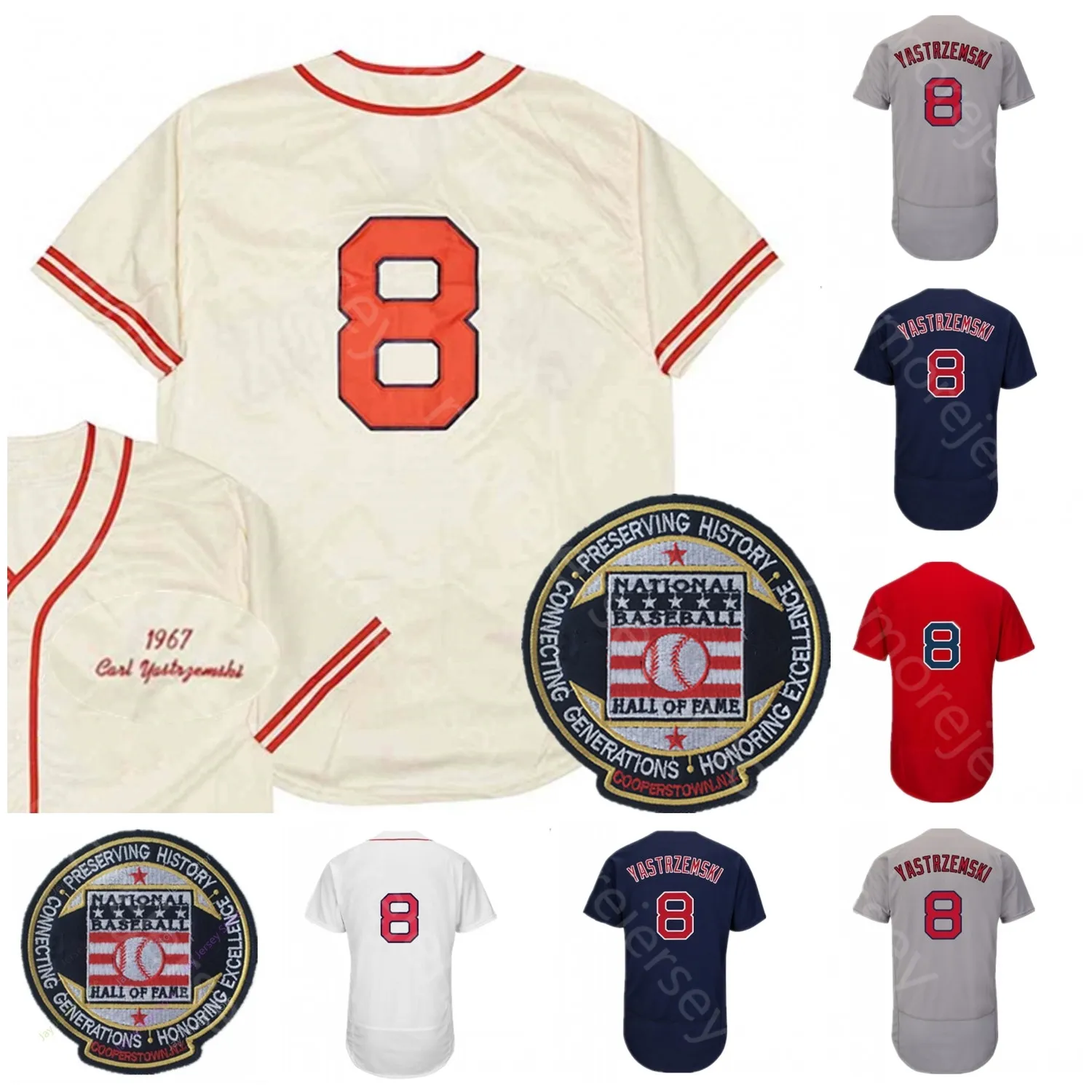 8 Carl Yastrzemski Jersey Vintage 1967 Cream Gray Navy Red White Hall of Fame Patch Adult Size S-3XL All Ed