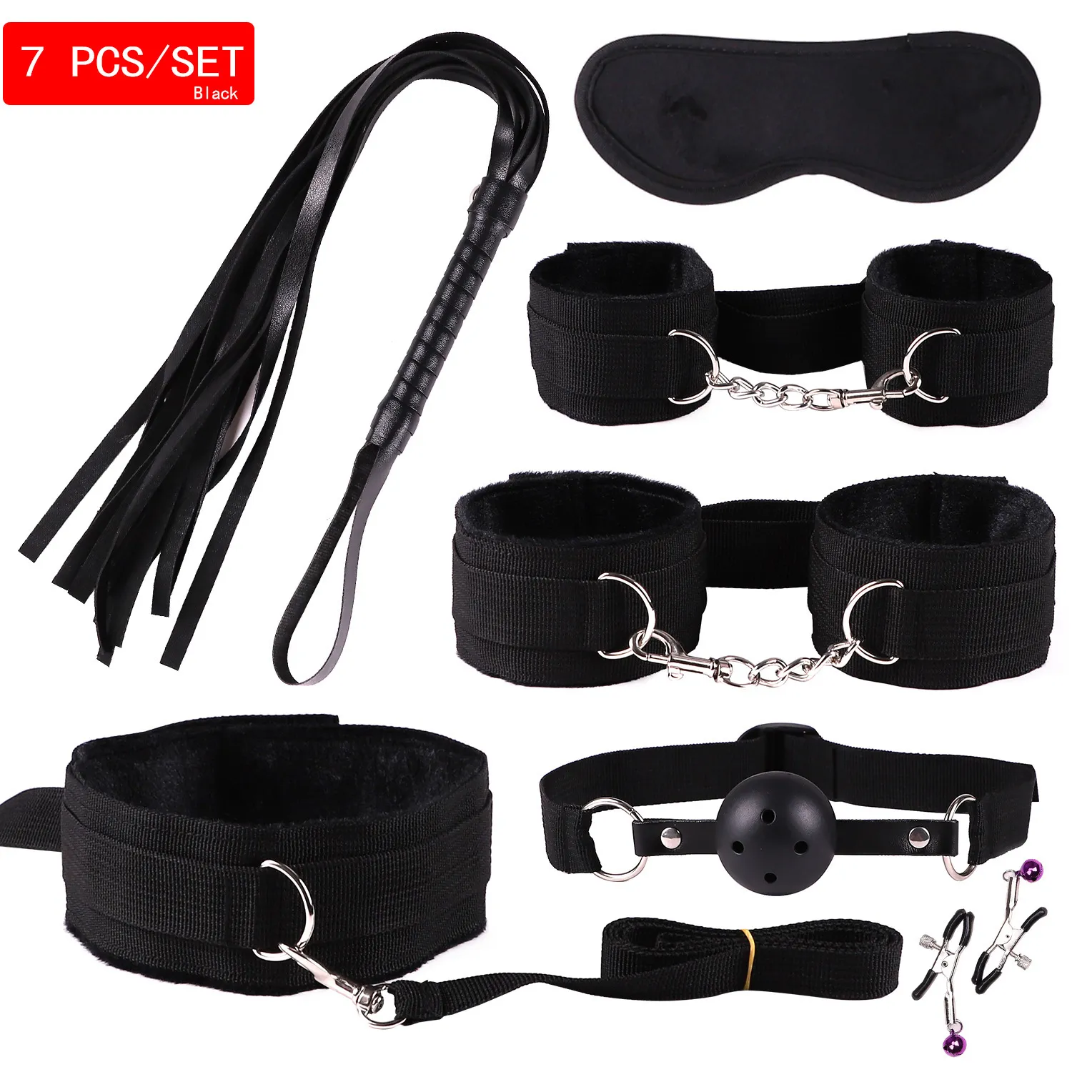 Beauty Items BDSM Kits Adults sexy Toys For Women Men Handcuffs Nipple Clamps Whip Spanking Metal Anal Plug Vibrator Butt Bdsm Bondage Set