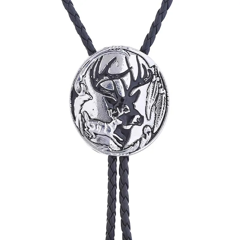 Bow banden Europese en Amerikaanse stijl Bolo Tie Animal Elf Elk Fashionable Heren Leather Cord Neckebow