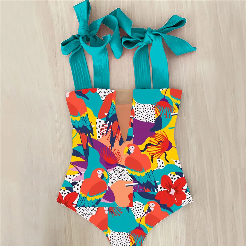 One Piece Swimsuit Cute Swimwear Women Bow Swimwear Hollow Out Bathing Suit Back crisscross Monokini Swim