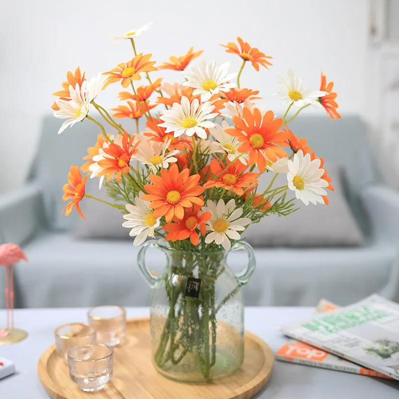 Dekorativa blommor kransar huvud daisy konstgjord liten siden blomma lång gren bukett hem bröllopsarrangemang trädgård dekoration diy del