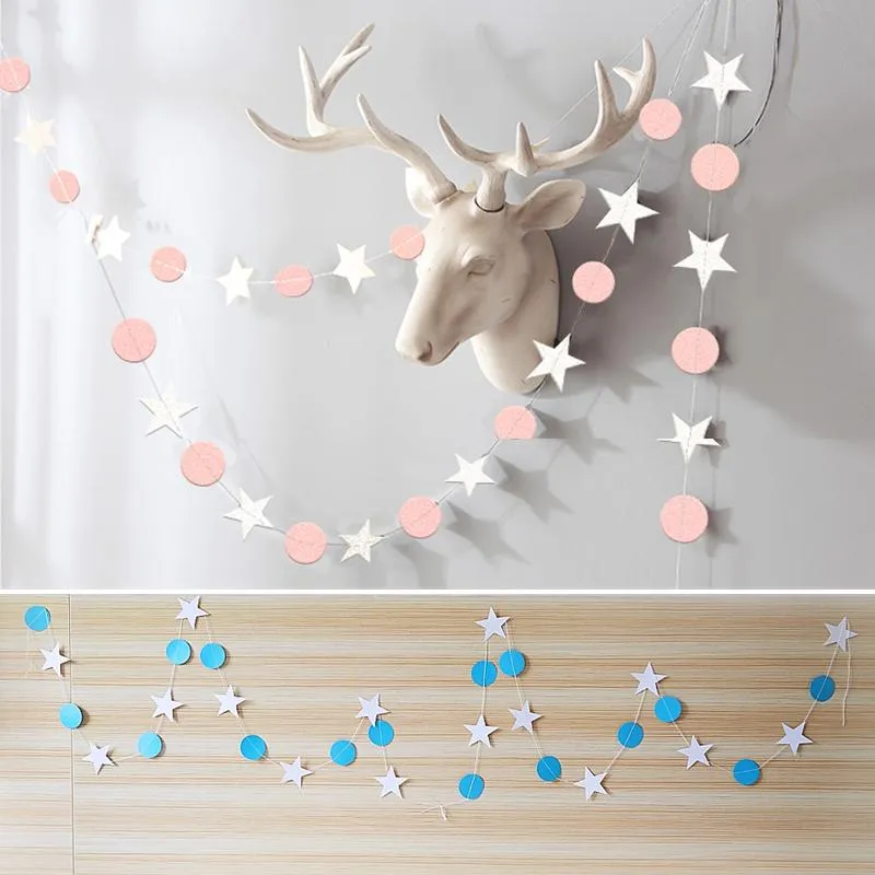 Party Decoration 4M Paper Pink/Blue Circle Dot White Star Banner Home Wedding Halloween Bunting Balloon Hanging Supplies