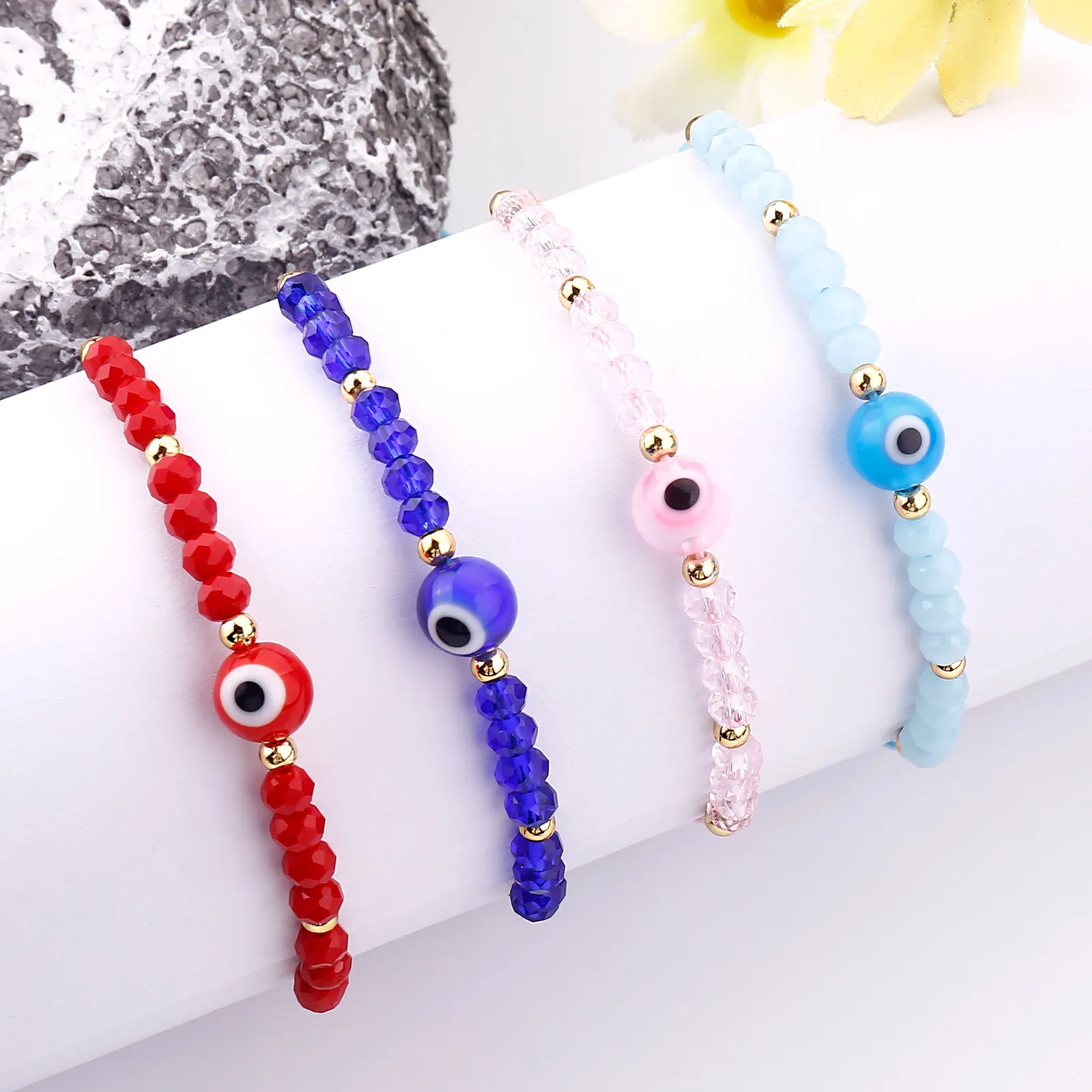 Evil Lucky Blue Eye Armband Handmade rep Rostfritt stål Pärla Kristallarmband för kvinnor Valentines Day Gift Emo Jewelry