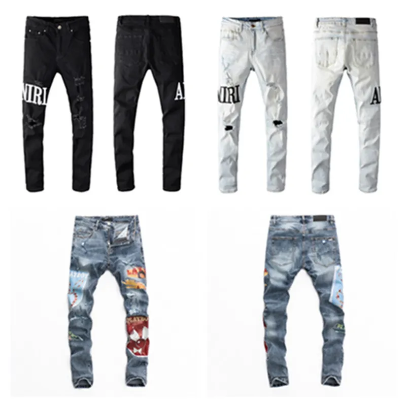 Mens Jeans Distressed Ripped Biker Slim Fit Motorcycle Biker Denim Designer Hip Hop Men Jeans 2024 Hot Sell