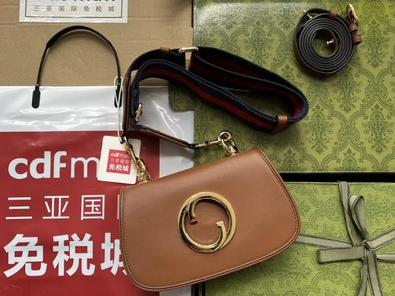 RealFine Påsar 5A 698643 22cm Blondie Mini Brown Leather Handväska axlar för kvinnor med dammväska