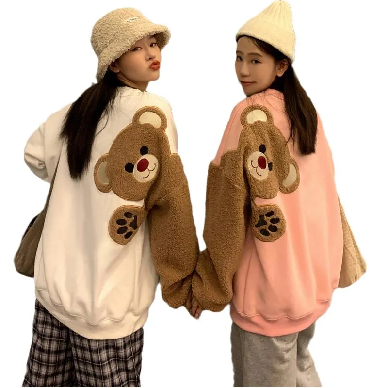 Sudaderas con capucha para mujer Harajuku Kawaii para mujer con bordado de oso polar con mangas caídas, es decir, jersey a juego para amigos, Tops para mujer