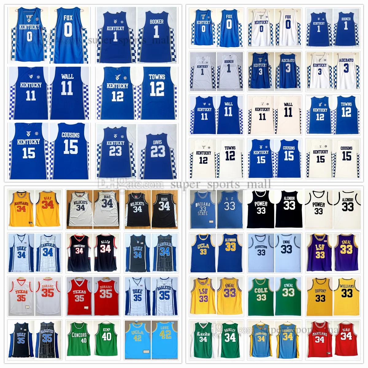 Maillots de basket-ball NCAA Ewing Williams Barkley Garnett Bias Carter Allen Durant Bagley III Kemp Love KTYLER West WARD Mitchell Robinson Williams Doncic Jersey