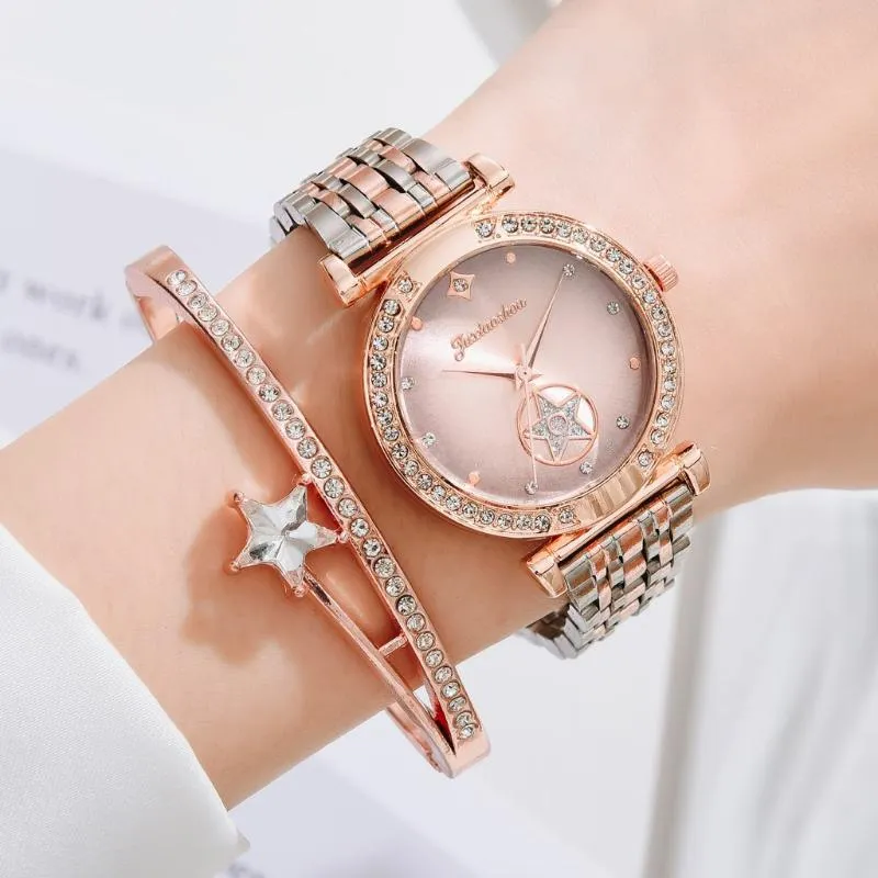 Montres-Bracelets pour femmes, produit de luxe, mode Simple, Bracelet en acier, horloge décontractée, Quartz, 2 pièces