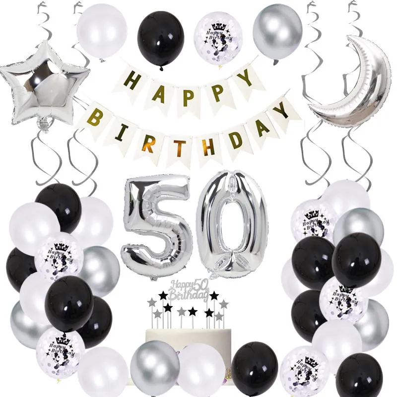 Decoración de fiesta de cumpleaños de 50 años, color negro y