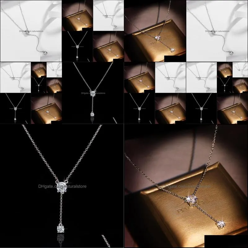 romantic long lab diamond pendant real 925 sterling silver party wedding pendants chain necklace for women bridal charm jewelry