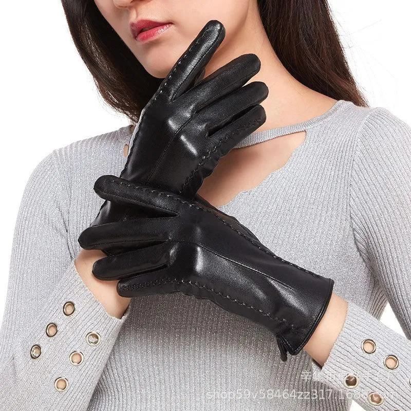 5本の指の手袋女性ベルベット肥厚カシミアレザーミトン寒さを維持