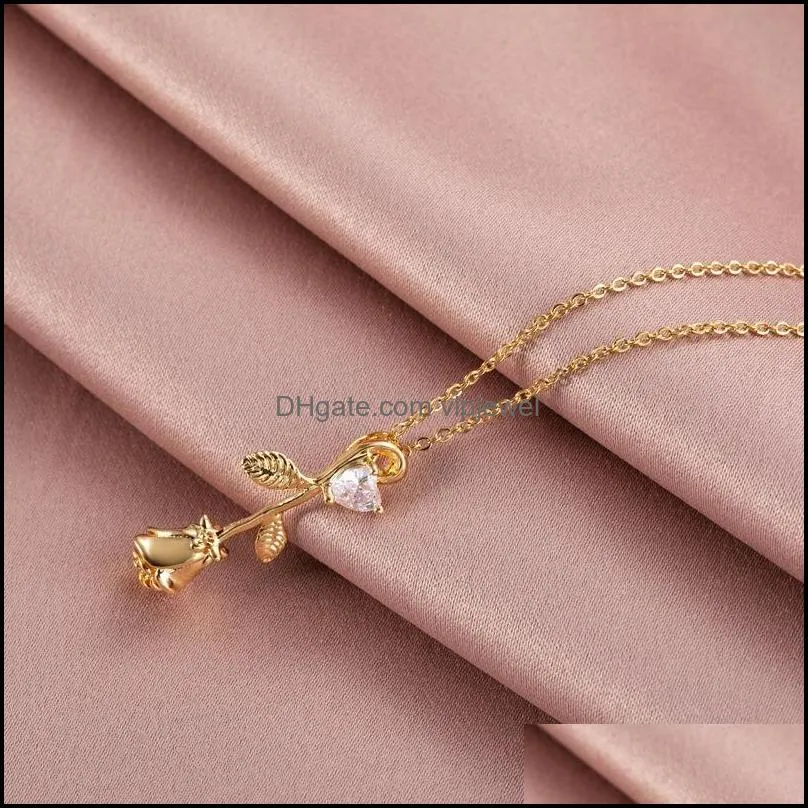 stainless steel gold rose gold zircon flower heart choker necklace jewelry