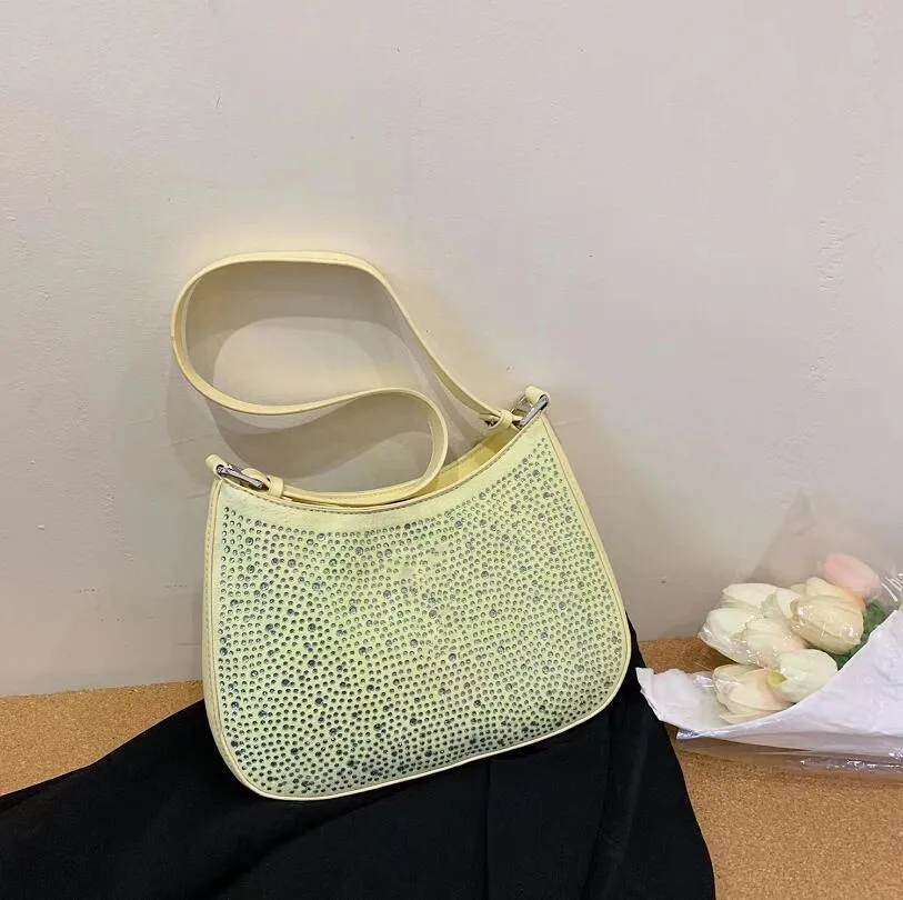 Luxury Half Moon Canvas Underarm Bag Hobo for Women Shoulder Bags Ladies Crossbody Rhinestone Pattern Letters Tote Womens Black Yellow Handbag