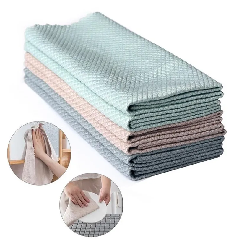 3pc Efficient Microfiber Fish Scale Wipe Cloth Antigrease Wiping Rag Super Absorbent Home Washing Dish Kitchen Cleaning Towel 220727