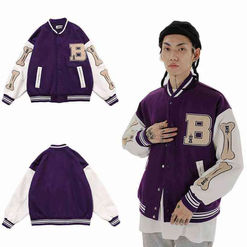 Harige bot herfstwinter heren honkbal jassen trendy merk borduurwerk Harajuku kleding heren jack jas glad windvaart t220816
