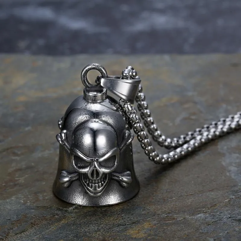 Pendant Necklaces Stainless Steel Gothic Retro Pirate Skull Cross Bell Men's Punk Trend Jewelry GiftPendant