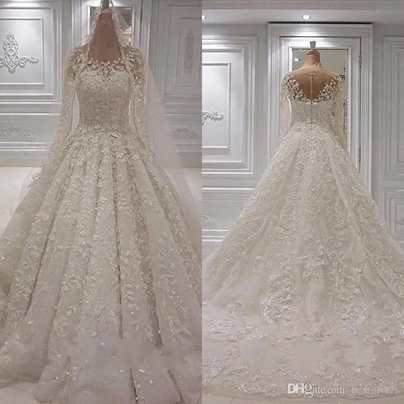 Luxurious Long Sleeves Beaded Sequin A Line Wedding Dresses 2022 V Neck Crystal Sheer Backless Plus Size Bridal Wedding Gowns BC1244