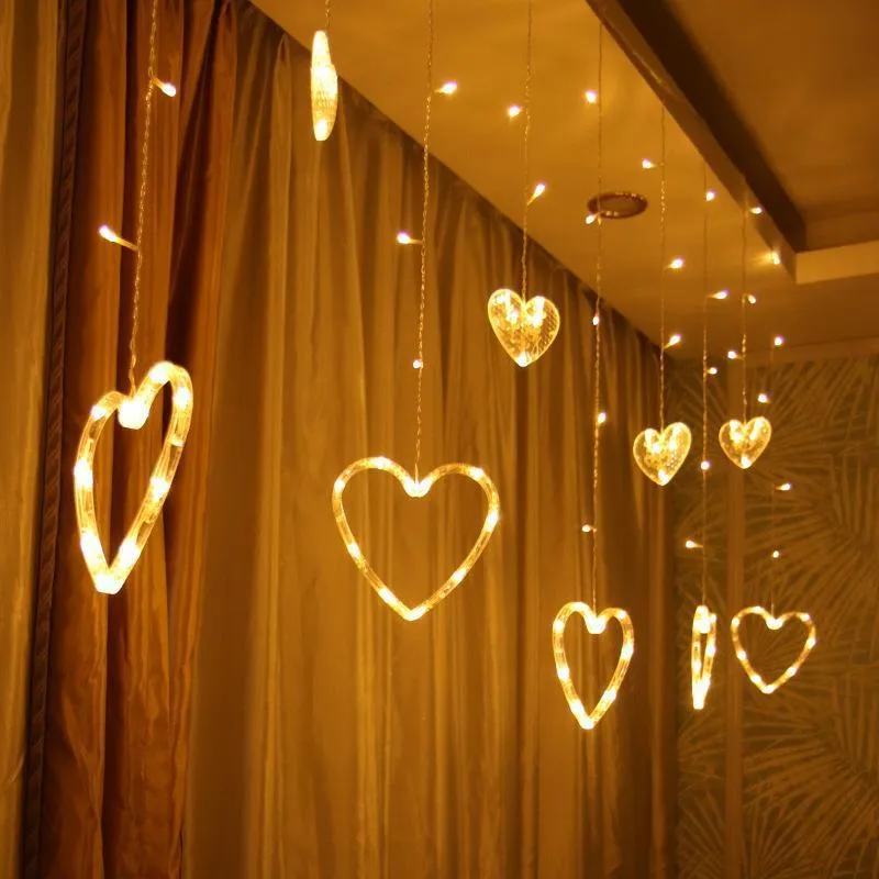 Strings Romantic Heart-vormige LED Light String Love Gordijn Lamp voor Holiday Wedding Party Lighting Christmas Festival Decoration