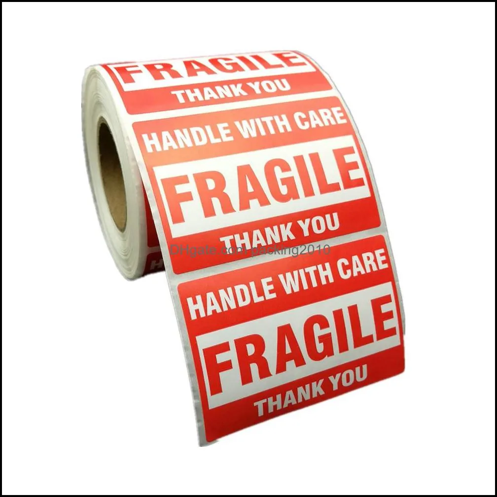 500pcs Packing Warning Stikcer FRAGILE Handle With Care With THANK YOU Shipping Label Sticker 1 Roll 2x3 Inches ( 51 X 76mm )