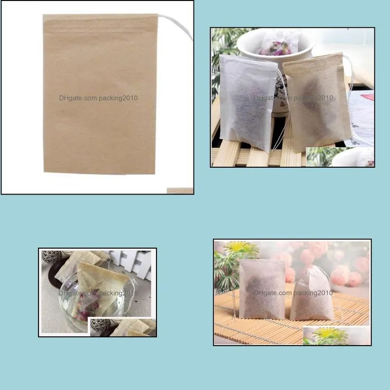 6*8cm Unbleached Tea Filters Wood Pulp Tea bags Tools Paper Drawstring Brown White Color bag