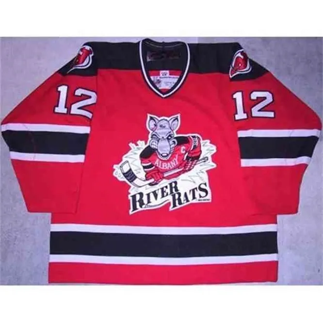 CeUf #12 Ilkka Pikkarainen Vintage 90er Jahre Albany River Rats Hockey Jersey Stickerei genäht Passen Sie Trikots mit beliebiger Nummer und Namen an