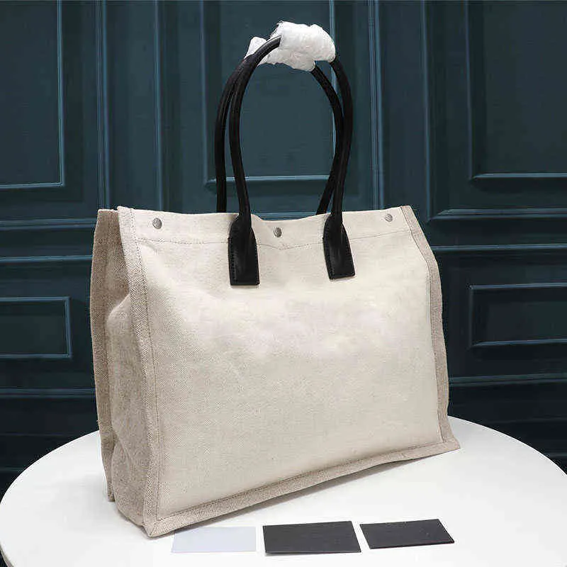 3Aluxury Designer Handväskor Rive Gauche Tote Bag Högkvalitativ Real Leather Linen Stora strandresor för kvinnors väska