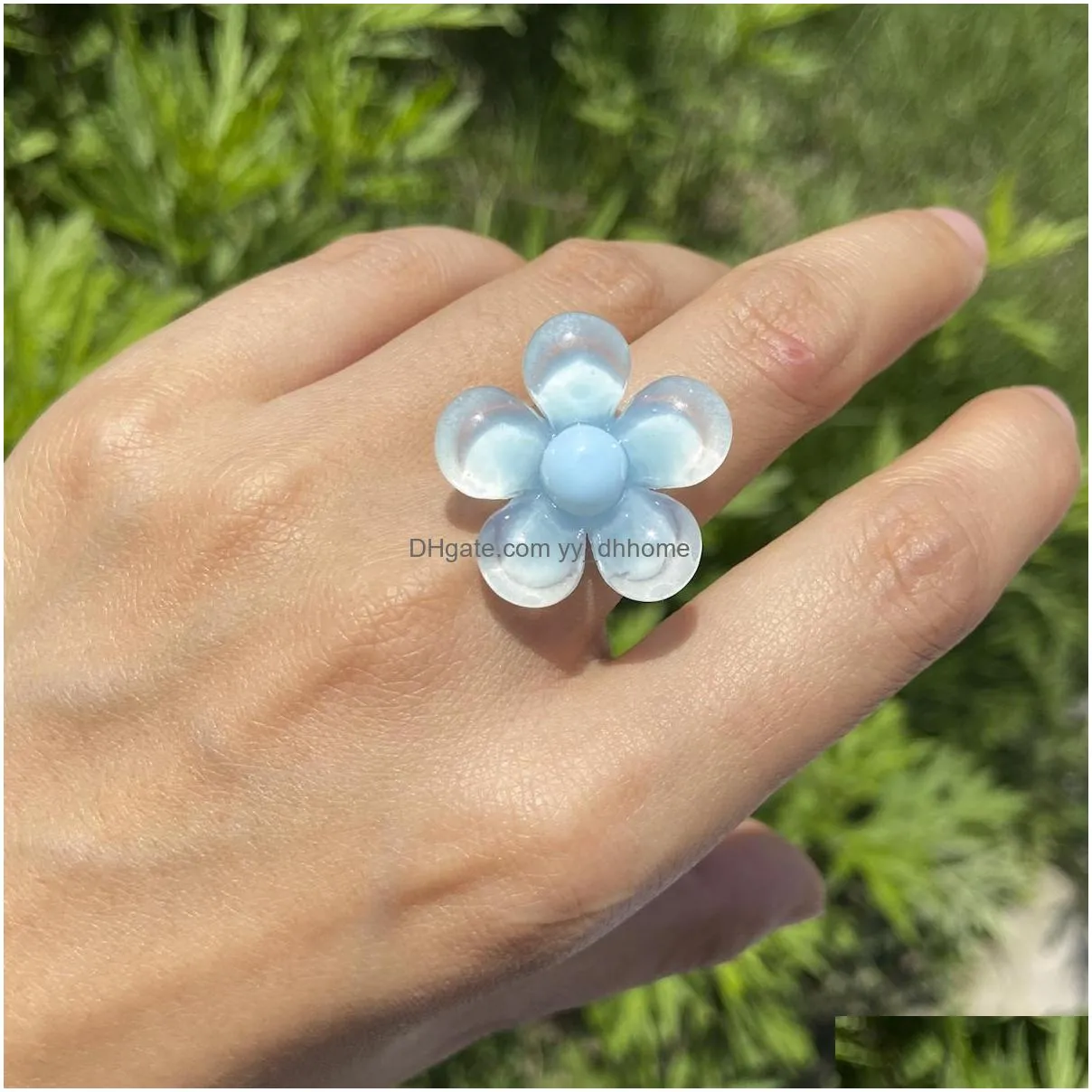 fashion jewelry flower ring women resin acrylic sweet flowers rings