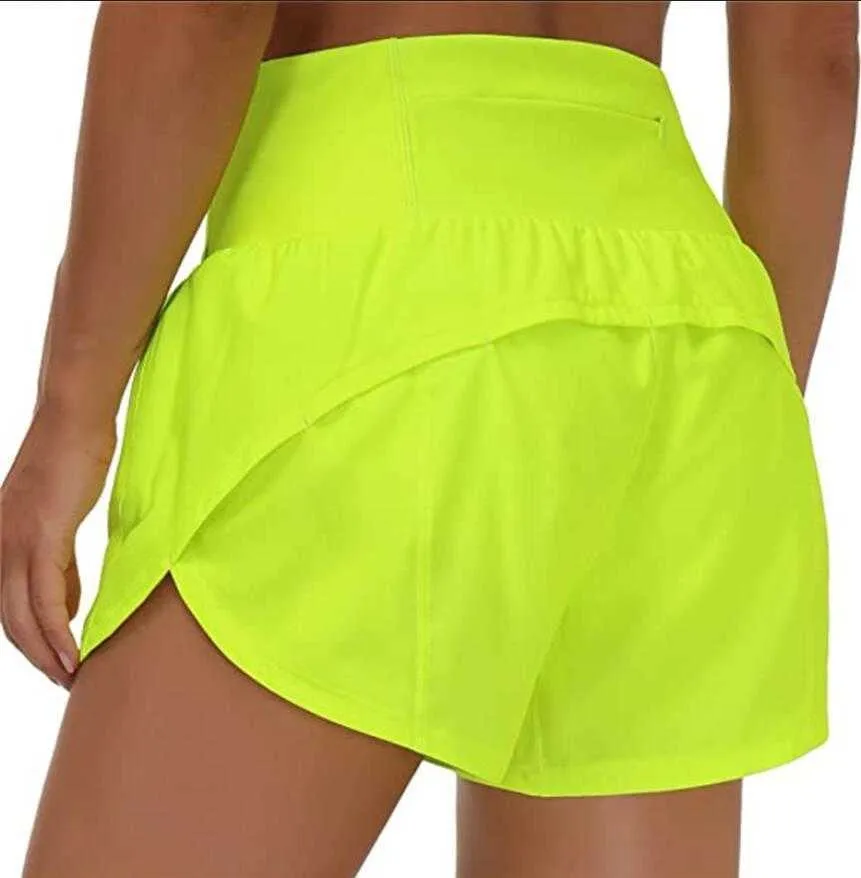 Lu-18 shorts esportivos de secagem rápida femininos casuais fitness falso duas peças à prova de luz forrado leggings de ioga corrida golf2590