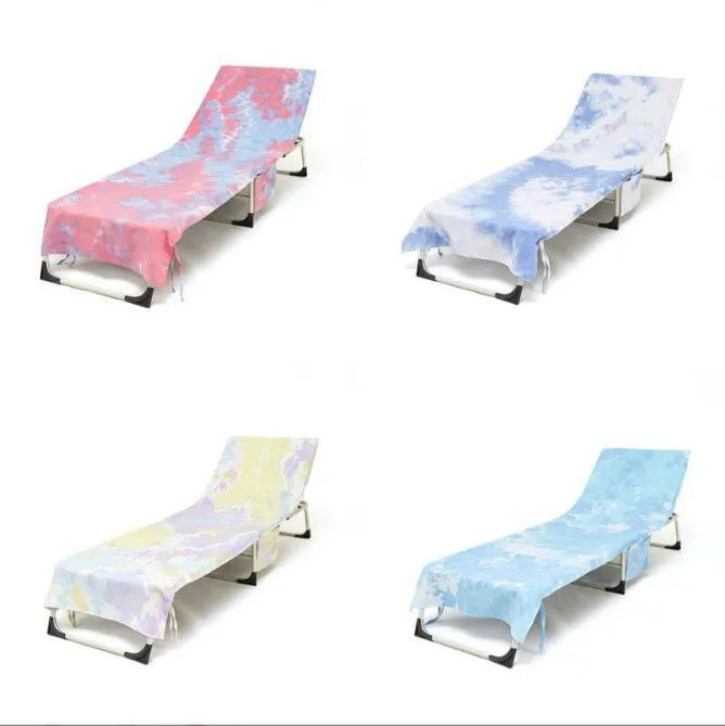 Pool Chair Towel with Side Pockets Microfiber Chaise Lounge Towel Cover for Sun Lounger Pool Sunbathing Garden Beach Hotel Easy to Carry Around No Sliding Tie-Dye
