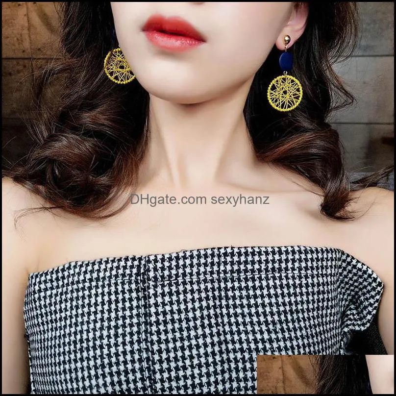 fashion hollow mesh earrings for women girls creative big wood round gold drop earring korean style statement valentine`s day