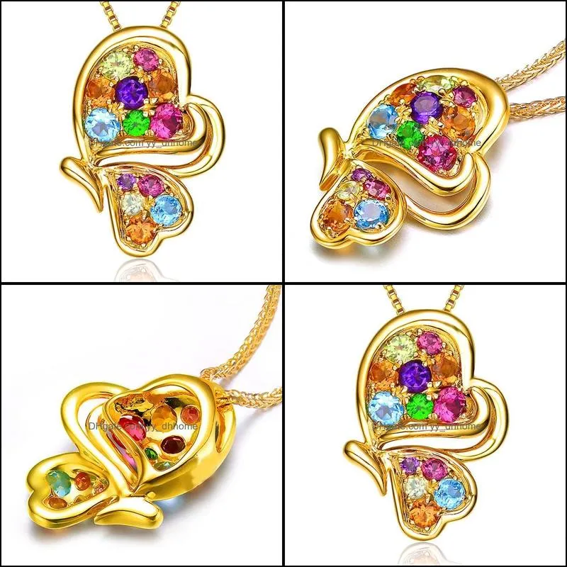 pendant necklaces mengyi fashion lovely golden butterfly necklace inlaid with multi-color zircon women 9 2 5 clavicle jewelry