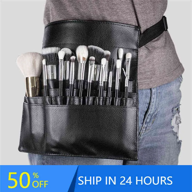 Makeup Tools Multi-function Large Capacity Black PU Cosmetic Bag Waist Brush With Belt For Professional Artist 20#702220422