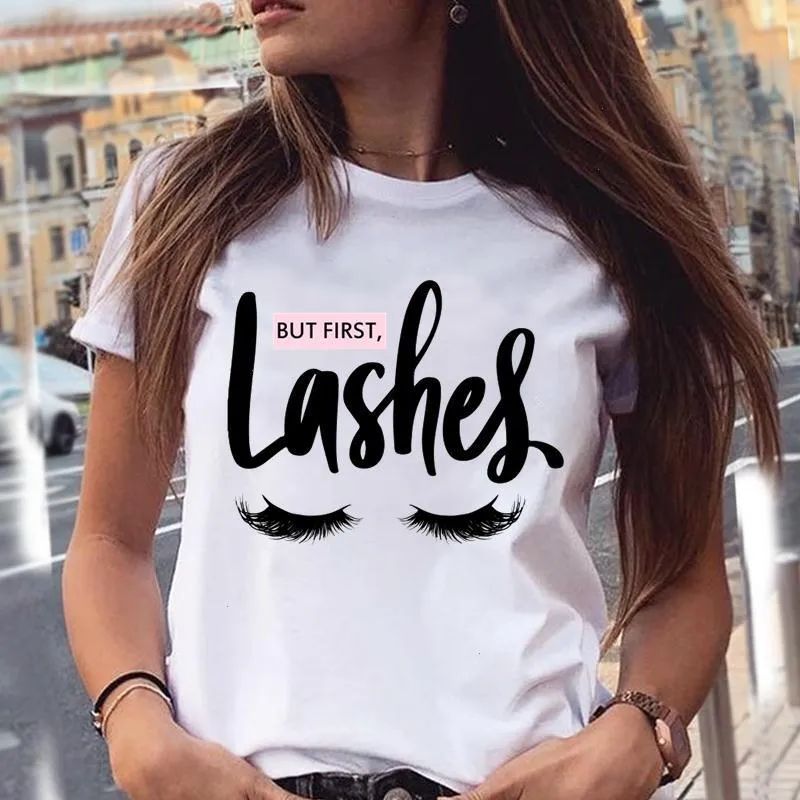 Women Clothing Trend Graphic Womens T-shirt Make Up Eyelash Style Cartoon Summer Female Clothes Fashion Print Tops Tees