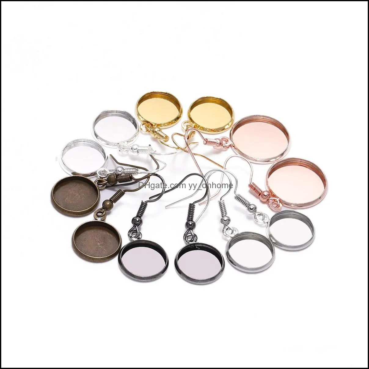 10-25mm Tray Bezel Cabochon Earring Hook Blank Setting Round Pendant Ear Base Findings For Diy Glass Cameo Jewelry Making