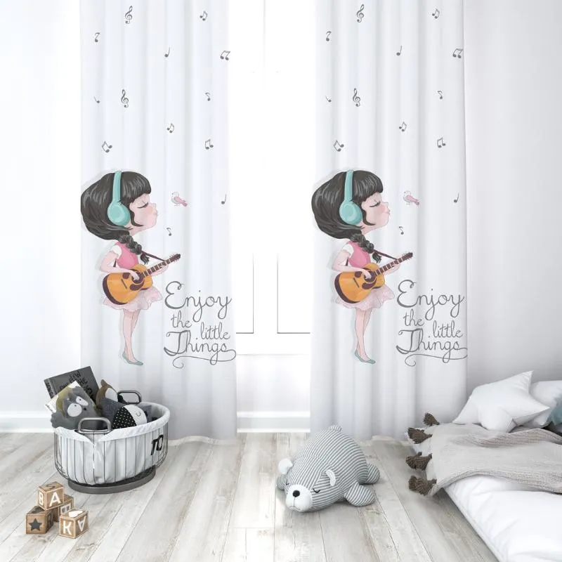 커튼 드레이프 귀여운 기타리스트 어린 소녀 아기 키즈 룸 특별 한 디자인 캐노피 후크 버튼 정전 질투 창문 침실 생활