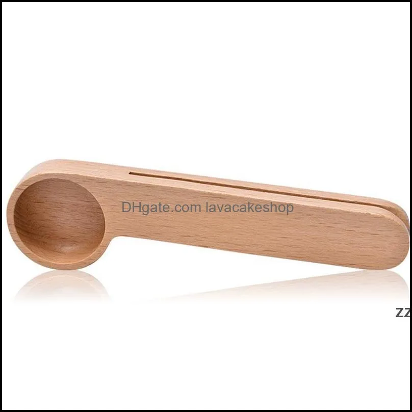 Spoon Wood Coffee Scoop With Bag Clip Tablespoon Solid Beech Wooden Measuring Scoops Tea Bean Spoons Clips Gift