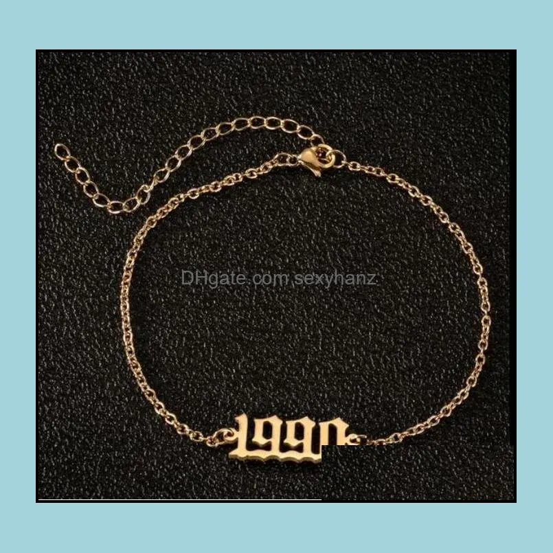 1980-2000 Birth Year Anklet Leg Bracelet Jewelry Personalize Stainless Steel Gold Silver Custom Number Anklets for Women