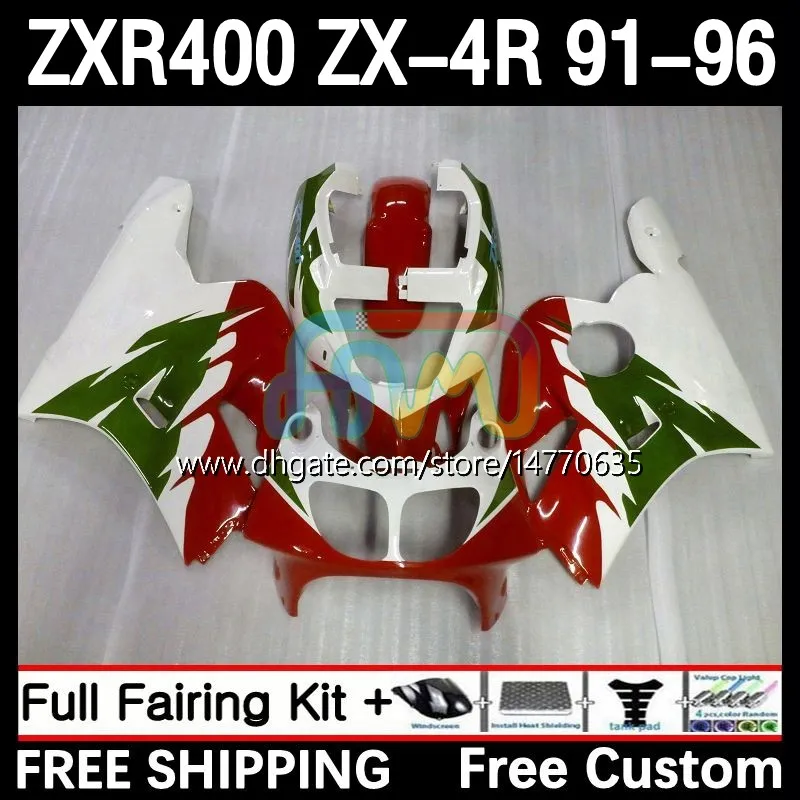 Fairings Kit för Kawasaki Ninja ZX4R 400cc ZXR-400 1991 1992 1993 94 95 96 BODY 12DH.90 ZXR 400 CC ZX-4R ZX 4R COWLING ZXR400 91 92 93 1994 1995 1996 BOODYWORWS RED GRÖN