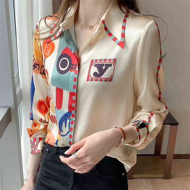 Mode satijn ol shirts dames zijden blouses zomerveer casual losse lange mouw zijden tops blusas mujer 210401