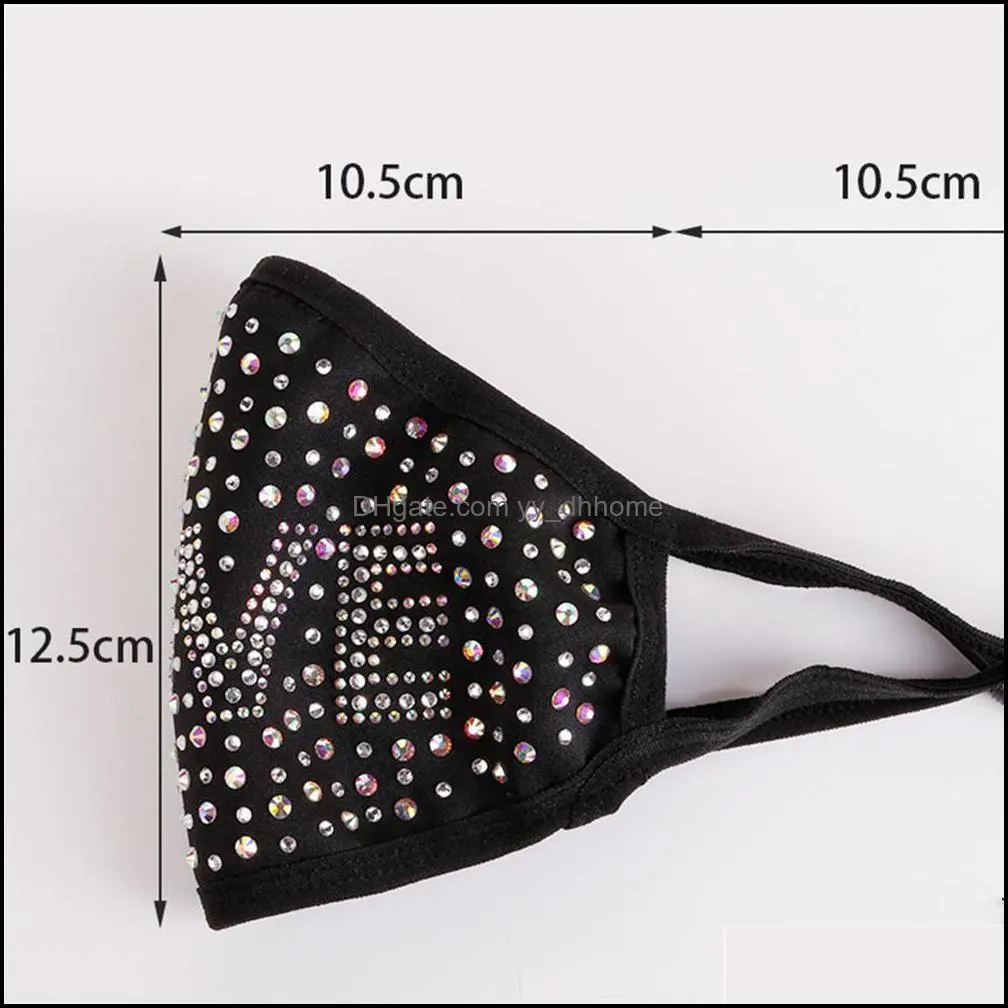 fashion colorful face mouth mask bling diamond party rhinestone reusable washable sexy love holloween letter dustproof protective cotton masks for women