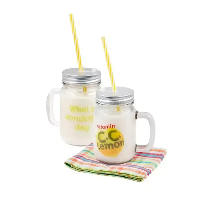 Sublimation Drinkware 16oz Blank Clear Frosted Mason burkar med handtag för DIY älskare Dubbelvägg 430ml Glas Muggar Värmeöverföring Utskrifter Tumblers Lid Straw