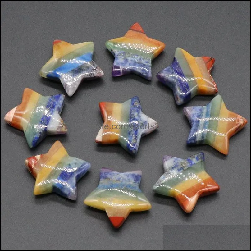 30mm rainbow 7 chakra stone carving star shape crystal healing meditation decoration ornaments crafts gift sports2010
